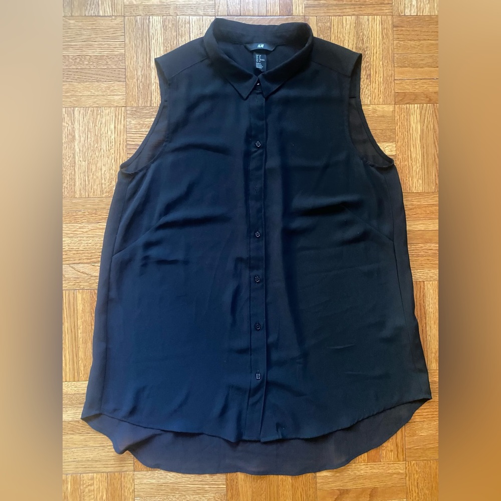 H&M 👀 Sheer Blouse | Sleeveless Collar Button Down Women’s 8 US | 38 EUR, Black
